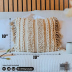 Decorative Boho-Chic Square Pillow Cover 18x18 Handwoven Tufted Braided Cotton Accent Pillows, Neutral Throw Cushion for Couch, Sofa or Bed, Farmhouse & Bohemian Home Decor, Trendy USA Design - Image 3
