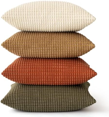 MIULEE Farmhouse Decorative Pillow Covers 20x20 Inch Set of 4 Brown Green - Image 6