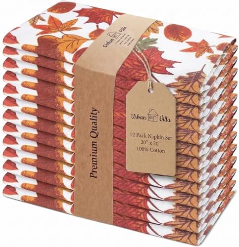 Urban Villa Cloth Napkins Cotton 20x20 (Set of 12) Harvest Leaf Print by CottonTrends