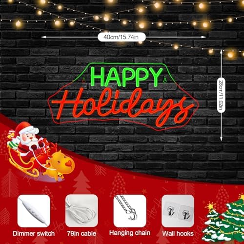 Horseneon Red Happy Holidays Neon Sign Merry Christmas Neon Sign for Party - Image 3