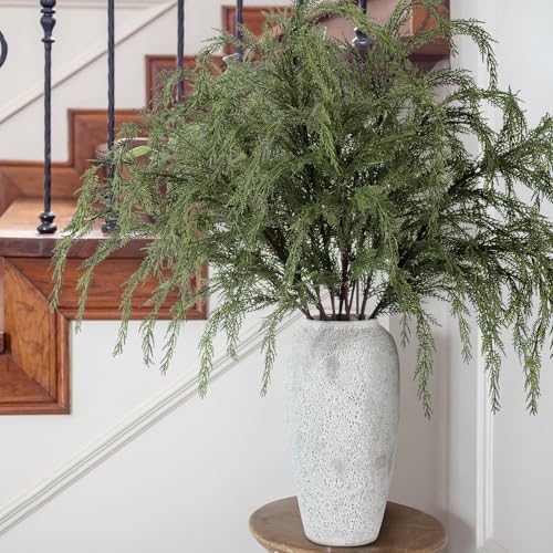 Giegxin 6 Pcs 36 Inch Christmas Artificial Cedar Branches Realistic Modern Greenery Norfolk Pine Stems Xmas Faux Pine Sprays Picks for Vase DIY Christmas Tree Garland Wreath, Festive Home Decor - Image 5