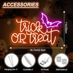 Trick or Treat Neon Sign, Halloween Bat LED Wall Decor Light 16.7x11 Inch - Image 2