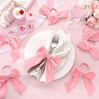 Maxdot 24 Pcs Bow Napkin Rings Set, Velvet Napkin Holders Buckles 4 x 4.9 Inch Serviette Rings for Family Dinner, Wedding, Party, Banquet, Table Decorations (Bright Pink) by Maxdot