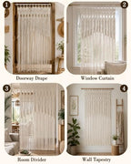 BECHAEO Boho Macrame Curtain with Arch Tassels, 1PC 39" x 79" White B - Image 7