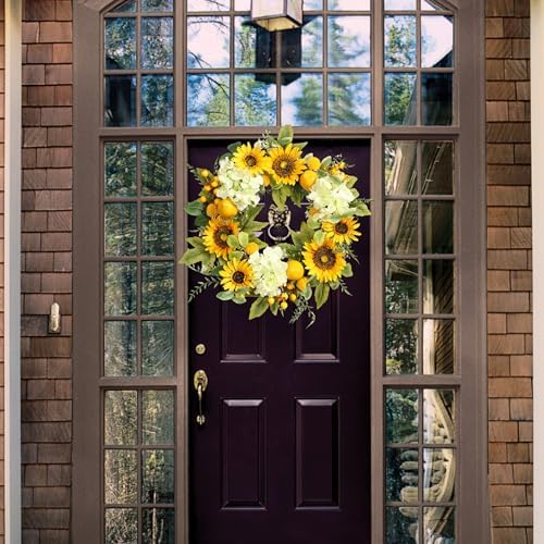 Sunflower Wreath with Hydrangeas, Lemons, Big Berry,Summer Wreath for Front Door, Unique Housewarming Gift,mother'day Gift,Farmhouse Porch Decor, Wall Decor-22IN - Image 5