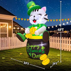 KOOY 4FT St Patricks Day Inflatables Outdoor Decorotion, Happy Saint Patricks Day Blow Up inflatables Cat with Leprethaun Hat Sit on Gold Pot, Patrick Decorations for Holiday Party Garden Lawn Décor - Image 5