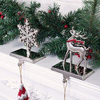Christmas Stocking Holders, Set of 2 Snowflake & Reindeer Silver Stocking Holder, Weighted Personalized Christmas Stockings Hanger for Mantel, Stocking Hooks for Mantle Fireplace Christmas Decorations - Image 3