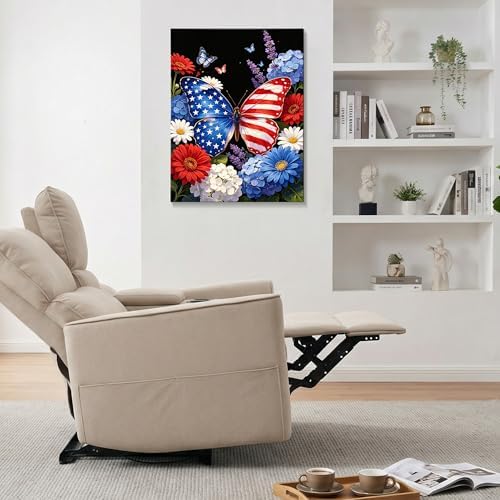 July 4th Patriotic Canvas Wall Art 4th of July USA Decorations American Flag and Butterfly Picture Wall Decor Independence Day Home Decor 24x32in - Image 3