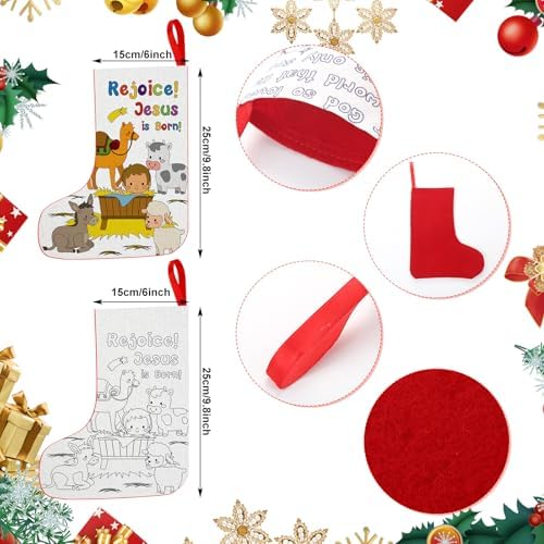 Toulite 24 Pcs DIY Color Your Own Christmas Stocking Craft Kit, Christian - Image 2