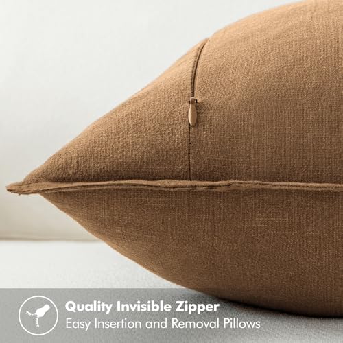 MIULEE Decorative Linen Euro Sham Pillow Covers 22x22 Inch Brown - Image 3