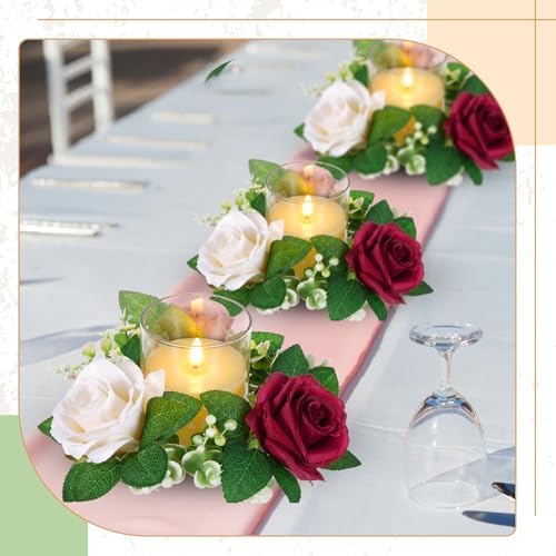 Yunlly 12 Pcs Rose Candle Rings with Candles Sets, Red，Pink，White - Image 6