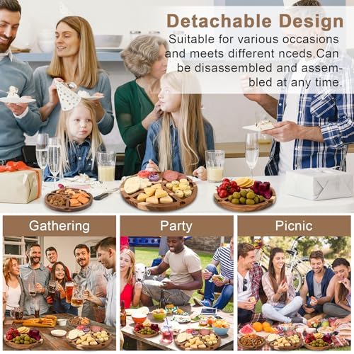Elegant Charcuterie Boards Three Tiered Acacia Cheese Board and Cupcake Stand with 360° Easy-to-Spin Trays, Perfect for Gatherings, Housewarming Gifts, Celebrations, and Daily Usage. (30x25x20 cm) - Image 4