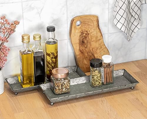 Red Co. Set of 3 Decorative 12.5” to 17.5” Rustic Galvanized Metal Trays with Distressed Finish - Image 2