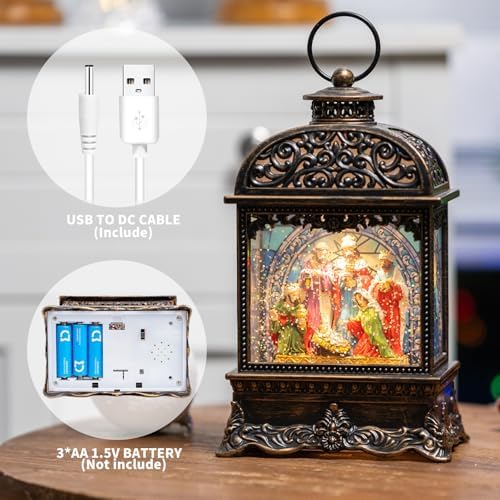 Christmas Snow Globes, Manger Snowflake Ball Adoration of The Magi Nativity Scene, Silent Night Music Water Lantern, Holiday Decorations Gifts for Family, Children or Friends - Image 3