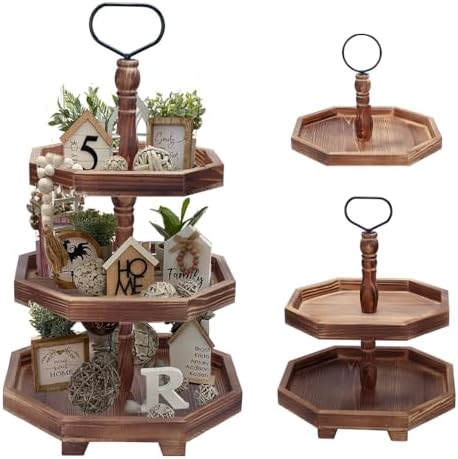 MRPAPA Tiered Tray Stand Wood Tier Serving Tray, Three Decorative Trays, Wooden Cupcake Stand 3 Tiered Farmhouse Trays for Home Decor(L 13.8” W 12.5” H 21.8”) by MRPAPAMakeLifemoreEasy