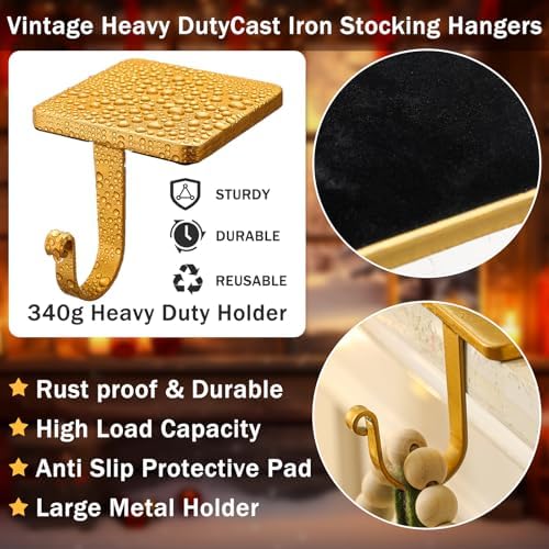Tandefio 4 Pcs Christmas Stocking Holders for Mantle, Brass - Image 2
