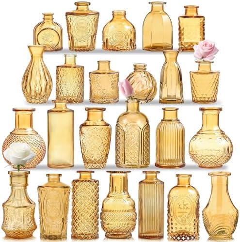 KOIUEYW Amber Gold Glass Bud Vases Set of 24, Vintage Small Vases for Flowers, Clear Crystal Mini Style in Bulk, Small Flower Glass for Centerpieces Wedding Decorations Home Party Decor by Unknown
