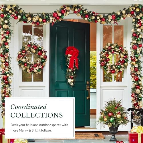 Balsam Hill Merry and Bright Christmas Wreath - 30" Festive Front Door Wreath with Ornaments, Gold Glitter Leaves & Battery-Operated LED Clear Lights for Indoor and Outdoor Holiday Decorating - Image 6