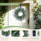 Solar Spring Wreath for Front Door 24inch 50LED Pre-lit Wreaths Spring Summer Decorations Artificial Wreath Purple Lavender Flower for Outside Home Festival Farmhouse Decor(2401) - Image 2