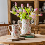 Retro Rustic Large Ceramic Vase with Handle, Distressed Farmhouse Pitcher for Home, Ideal Shelf Decor Floral Vase for Living Room Bedroom Office Table Centerpiece Decorations 9 Inch - Image 2