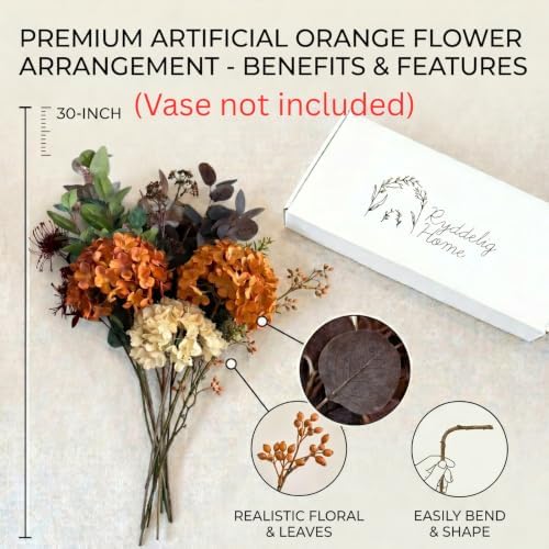 Fall Centerpieces for Tables - Burnt Orange Hydrangea & Eucalyptus Stems - Image 5