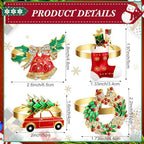 Ziliny 16 Pcs Cotton Christmas Napkins and Rings Set, 8 Washable Thanksgiving Napkins Cloth, 8 Xmas Napkin Rings for Xmas Dinner Party Table Decoration(Bells Cars Socks) - Image 2