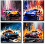 DJSYLIFE Car Posters Canvas Wall Art Man Cave 12x12 4-Panel by DJSYLIFE