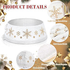 DoreenBow Christmas White Tree Collar Ring, 30'' Plush Gold Snowflake Sequin Tree Skirt, Christmas Artificial Tree Base Stand Cover, Xmas Tree Decorations Ornaments for Home Party Holiday - Image 3