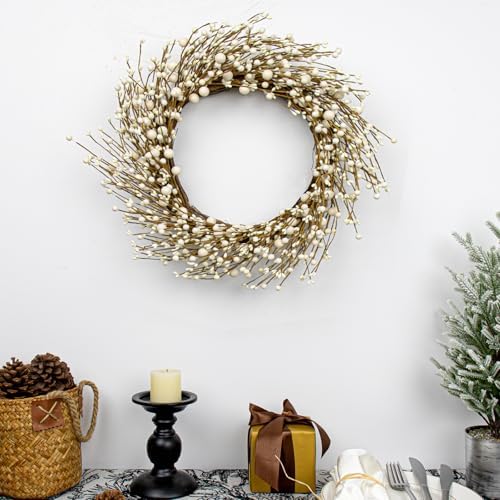 Artificial Winter Wreaths for Front Door 20 Inches White Wreath Rustic White Berry Twig Wreath for Indoors Porch Windows Wall Outdoor Christmas Celebration - Image 3