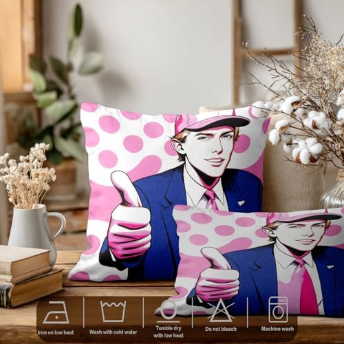 Batmerry American President Man Pillowcases, Smile Thumbs-Up Pink Spot Background Decorative Bed Pillow Cover with Hidden Zipper Soft Blended for Hair and Skin 20X26 in - Image 2