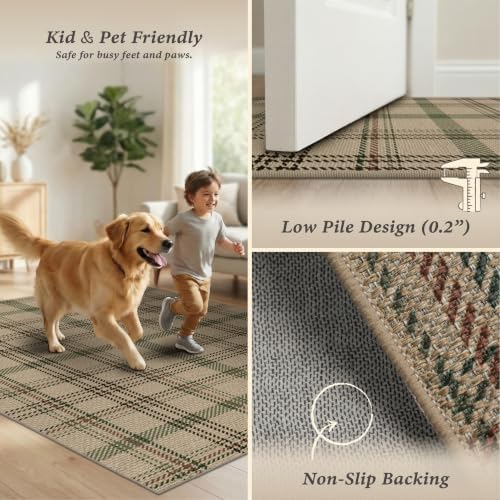 JTJ Easy Jute Kitchen Runner Rug 2'6" x 10', Sage Green & Beige Plaid - Image 6