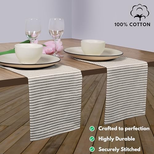 Native Fab Cloth Napkins 18x18 inches, 100% Cotton Vintage Stripped Dinner Napkins, Set of 12, Soft Breathable Absorbent, Machine Washable Cloth Napkins, Black Beige - Image 3