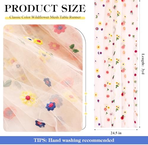 4 Pack Embroidery Floral Table Runner Rustic Spring Summer Wildflower Tulle Table Runner Vintage Flower Tabletop Runners Decoration for Home Wedding Party, 108 x 25 inch (Multicolor Flowers) - Image 2