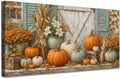 WAXWHELK Pumpkin Fall Canvas Wall Art, Barn Pumpkins Flowers Door Harvest Painting Pictures Rustic Farmhouse Artwork for Home Decor, Autumn Thanksgiving Prints (12"x24") by Unknown