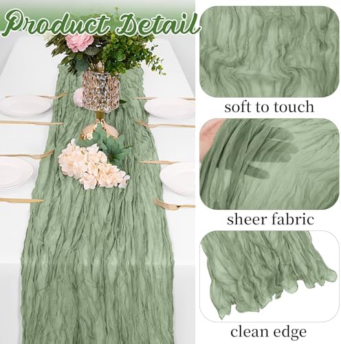 16 Pack Sage Green Cheesecloth Table Runners 20x120 Inch Gauze Table Runner Cheese Cloth 10FT Green Table Runner Rustic Sheer Runner for Wedding Baby Shower Birthday Party Table Decor - Image 3