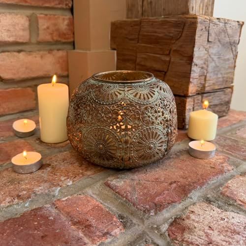 Moroccan Hurricane Candle Holder, Gold, 6.25 x 4.25 Inches - Image 5
