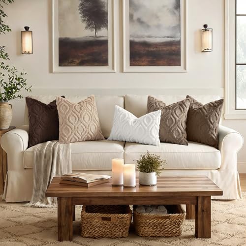 decorUhome Faux Fur Plush Soft Brown Throw Pillow Covers 24x24 Set of 2 - Image 3