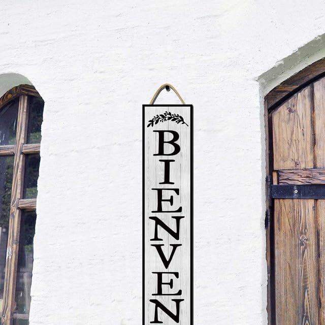 48x8 Inch Farmhouse Rustic Large Vertical Welcome Sign for Front Porch - Wood Plank Set, Elegant "Bienvenue" Design, Indoor & Outdoor Friendly - Image 5