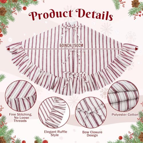 JOVIPOP Christmas Tree Skirt, 60 Inch Red and White Striped Ruffle - Image 2
