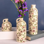 Set of 3 Vintage Floral Ceramic Bottle Vases with Handles - Rustic Crackle Glaze Finish - Decorative Flower Vases for Home Decor, Table Centerpieces, Shelf Display, Boho Farmhouse Decor (3, Ivory) - Image 5