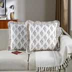Ridhi Quiet Earth Block Print Ruffle Pillow Covers 16x16 Inch Set of 2 - Image 2
