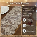 Lace Table Runner Dresser Scarf, Macrame Floral Embroidered Vintage Exquisite Floral Table Runners for Dining Wedding Holiday Party (Champagne, 10x98 inch) - Image 3