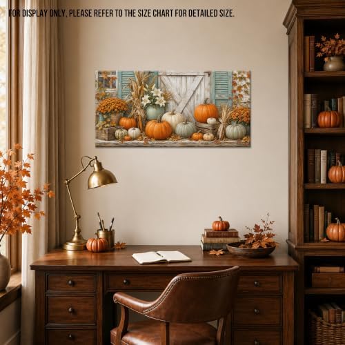 WAXWHELK Pumpkin Fall Canvas Wall Art, Barn Pumpkins Flowers Door Harvest Painting Pictures Rustic Farmhouse Artwork for Home Decor, Autumn Thanksgiving Prints (12"x24") - Image 4