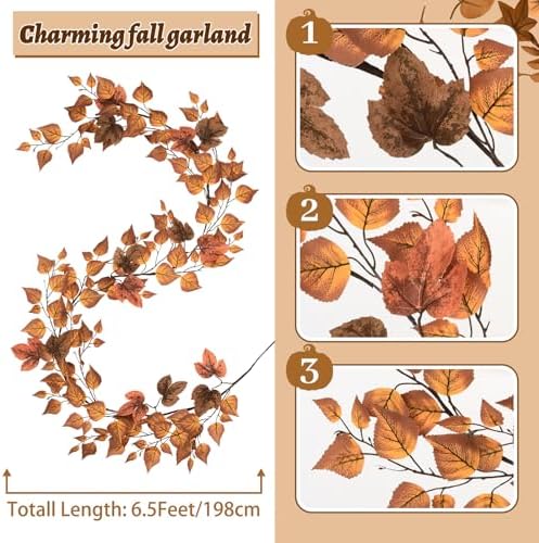 2 Packs Fall Leaves Garland, 6.4ft/Piece Artificial Fall Foliage Garland - Image 4