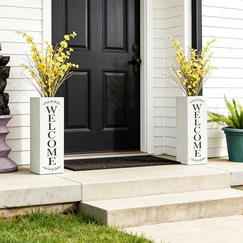 Glitzhome Set of 2 Wooden Welcome Porch Sign, Natural Double Sided Box-shaped Porch Sign for Front Porch Decor, White, 24"H - Image 4