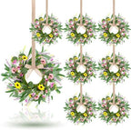 8 Pcs 9" Mini Spring Summer Flowered Wreath Floral Wedding Candle Rings Wreaths Kitchen Cabinet Wreaths with Ribbon for Pillars Wedding Table Centerpiece Farmhouse Party Home Door All Seasons Decor by Unknown