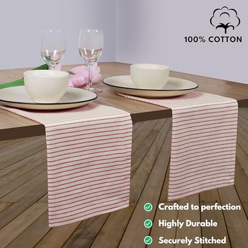 Native Fab Cloth Napkins 18x18 inches, 100% Cotton Vintage Stripped Dinner Napkins, Set of 12, Soft Breathable Absorbent, Machine Washable Cloth Napkins, Red Beige - Image 2