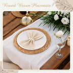 100 Set 12 Inch Round Woven Placemats with Pearl & Rhinestone Napkin Rings - Image 5