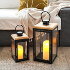 TRIROCKS Set of 2 Decorative Candle Lantern 16'' & 11'' High Metal Candle Holder Hanging Lantern Perfect for Home Decor Patio Living Room Parties Events Tabletop Indoors Outdoors (Black) by TRIROCKS