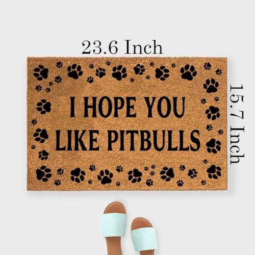 Funny The Entrance Way Outside Personalized Rug with Heavy-Duty Non Slip Outdoor Coconut Coir Doormat Pets Lover Gift 23.6 x 15.7 inch (I Hope You Like Pitbulls) - Image 2